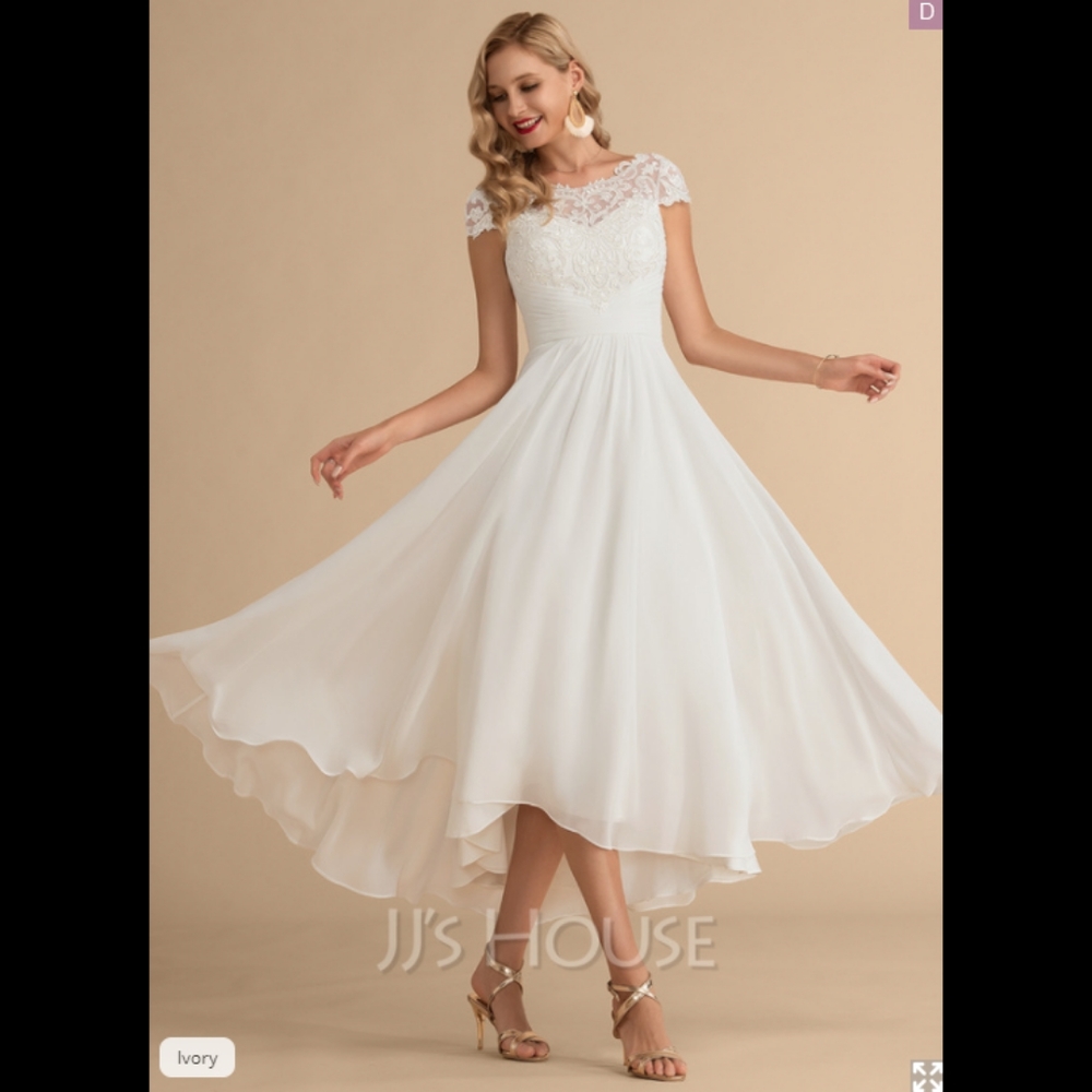 Ivory/White Chiffon Wedding Dress or Cocktail Dress, NWT
